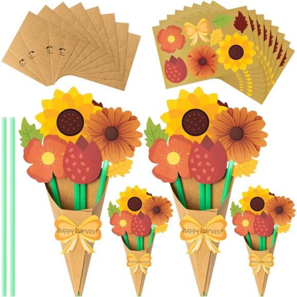 BeYumi Flower Bouquet Craft Kit - 48Pcs Fall DIY Gift for Kids, Make Your Own - Picture 1 of 7